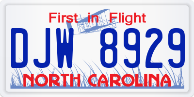 NC license plate DJW8929
