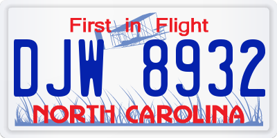 NC license plate DJW8932