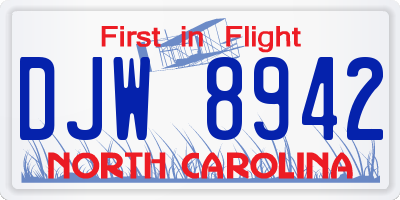 NC license plate DJW8942