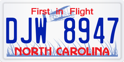 NC license plate DJW8947