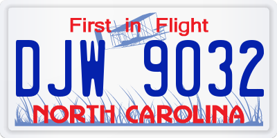 NC license plate DJW9032