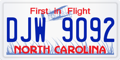 NC license plate DJW9092