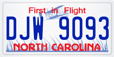 NC license plate DJW9093