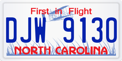 NC license plate DJW9130