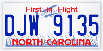 NC license plate DJW9135