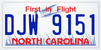 NC license plate DJW9151