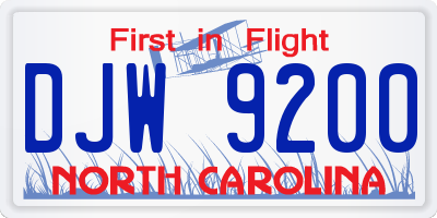 NC license plate DJW9200