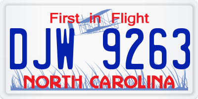 NC license plate DJW9263