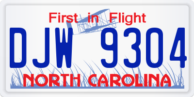 NC license plate DJW9304