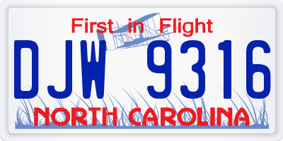 NC license plate DJW9316