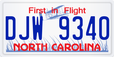 NC license plate DJW9340