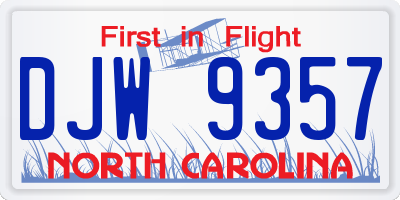 NC license plate DJW9357