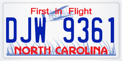 NC license plate DJW9361