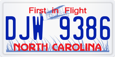 NC license plate DJW9386