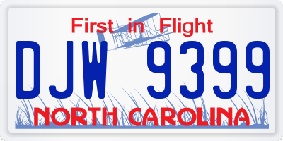 NC license plate DJW9399