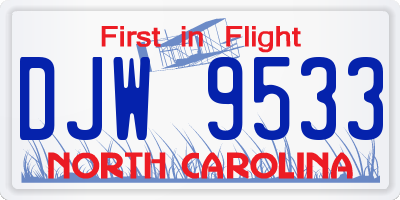 NC license plate DJW9533