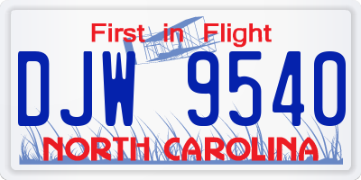 NC license plate DJW9540