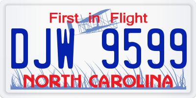 NC license plate DJW9599