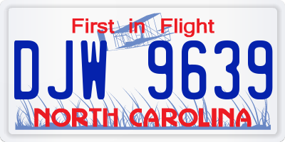 NC license plate DJW9639