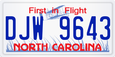 NC license plate DJW9643