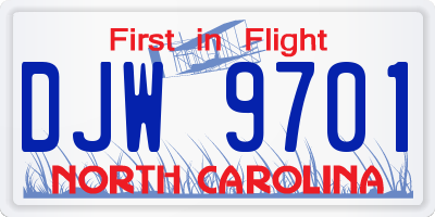 NC license plate DJW9701