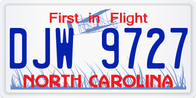 NC license plate DJW9727