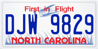 NC license plate DJW9829