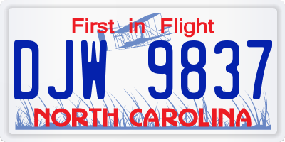 NC license plate DJW9837