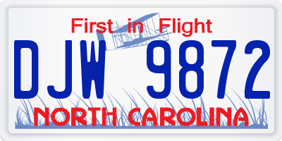 NC license plate DJW9872