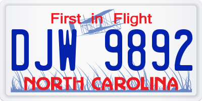 NC license plate DJW9892