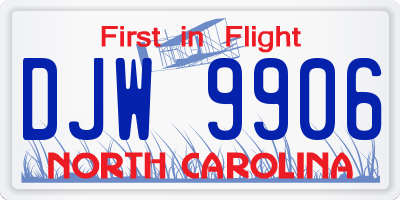 NC license plate DJW9906