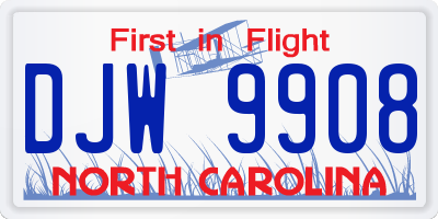 NC license plate DJW9908