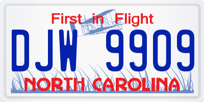 NC license plate DJW9909