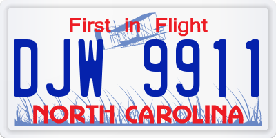 NC license plate DJW9911
