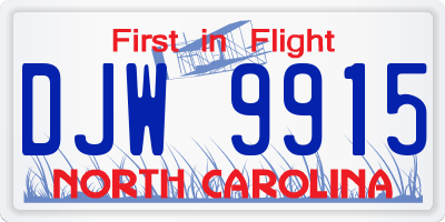 NC license plate DJW9915