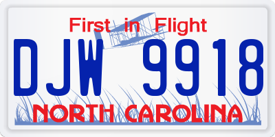 NC license plate DJW9918