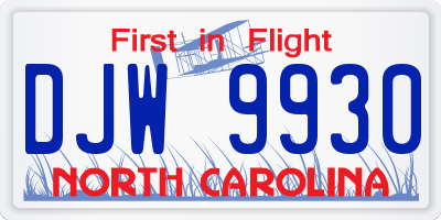 NC license plate DJW9930