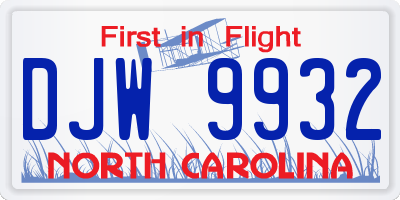 NC license plate DJW9932