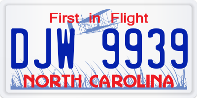 NC license plate DJW9939