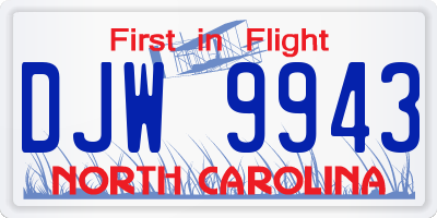 NC license plate DJW9943