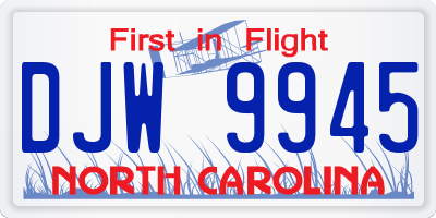 NC license plate DJW9945