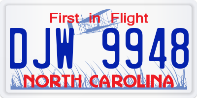 NC license plate DJW9948