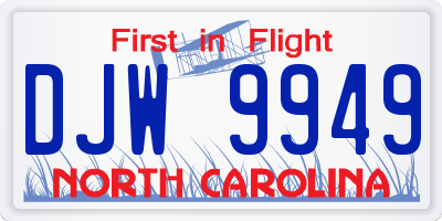 NC license plate DJW9949