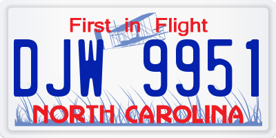 NC license plate DJW9951