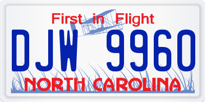 NC license plate DJW9960