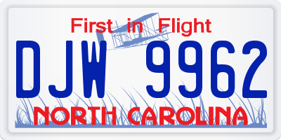NC license plate DJW9962