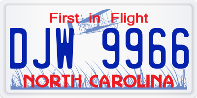 NC license plate DJW9966