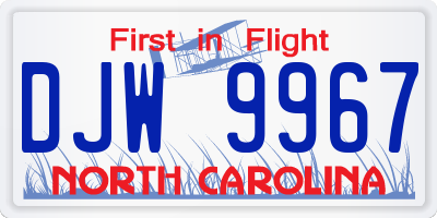 NC license plate DJW9967