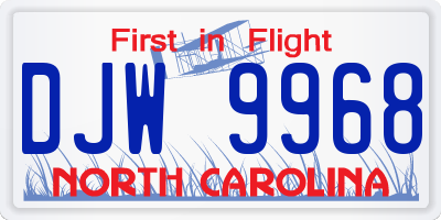 NC license plate DJW9968