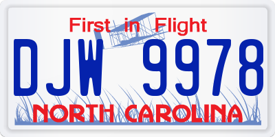 NC license plate DJW9978